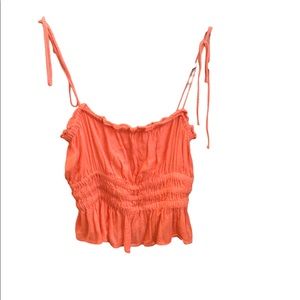 Coral ruffle crop top with tie straps